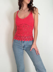 Coral Y2K Crochet Tank Top (M)