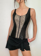 Load image into Gallery viewer, Black and Beige Vintage Zip Up Corset Top (M/L)
