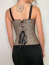 Load image into Gallery viewer, Black and Beige Vintage Zip Up Corset Top (M/L)
