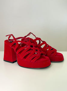 Red Y2K Velvet Platform Heels (6.5)