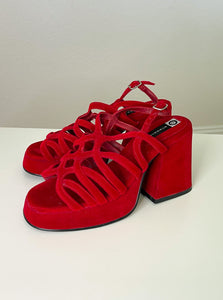 Red Y2K Velvet Platform Heels (6.5)