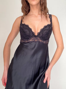 Black Satin Lingerie Slip Dress (M)