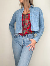 Load image into Gallery viewer, Light Wash Denim Studded Jean Jacket (S)
