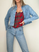 Load image into Gallery viewer, Light Wash Denim Studded Jean Jacket (S)
