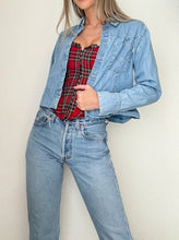 Load image into Gallery viewer, Light Wash Denim Studded Jean Jacket (S)
