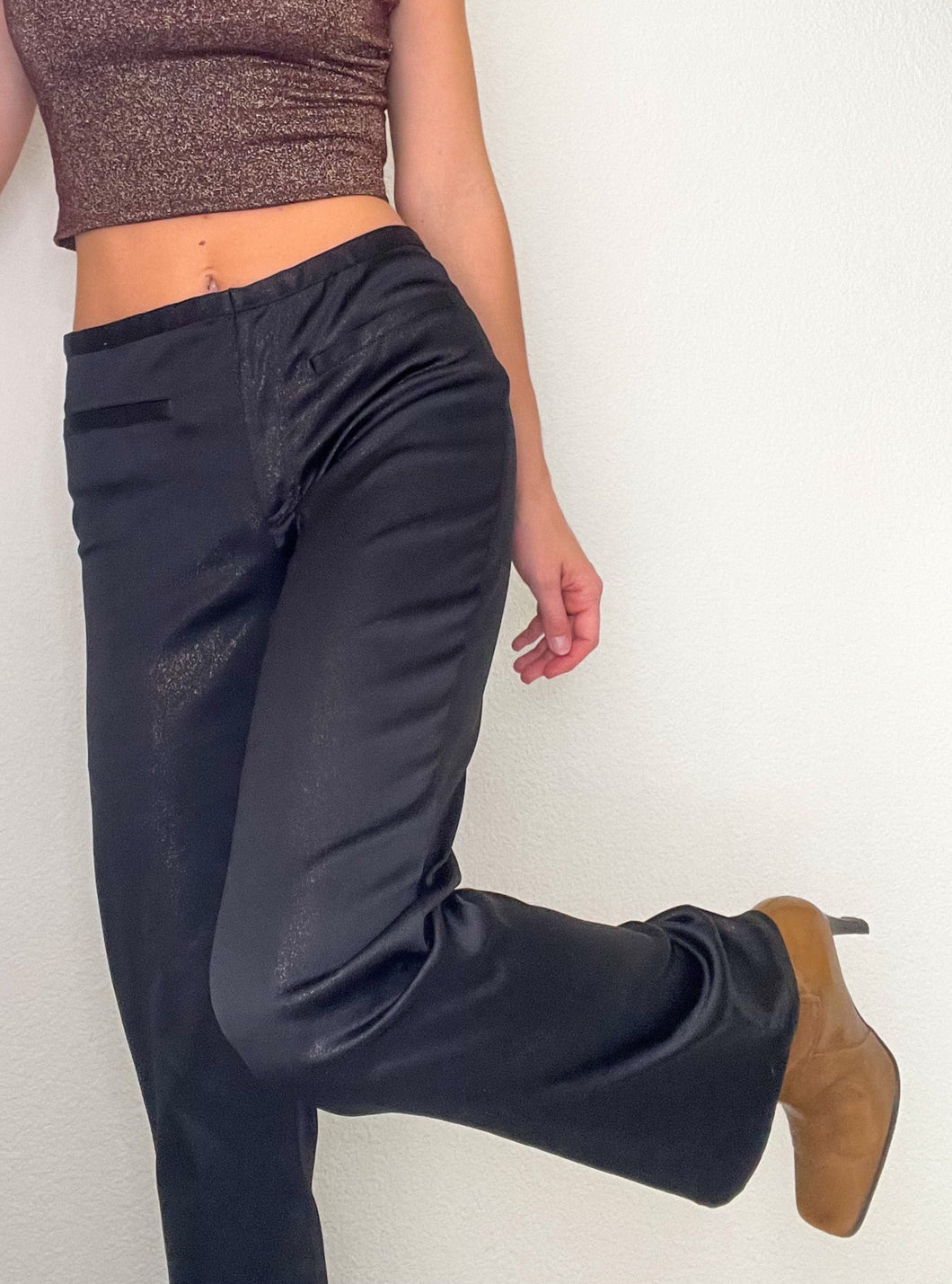 Y2K Black and Gold Glitter Flare Pants (S)