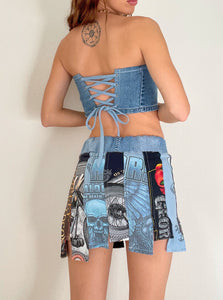 Denim Patchwork Mini Skirt Set (XS/S)